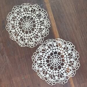 Vintage Crochet Doilies 5.5 Inch Round SET OF 2 Beige